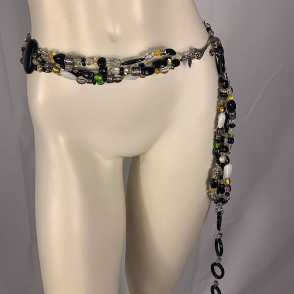 Vintage 90’s Beaded Hip Belt Coldwater Creek Multi Beaded Boho Statement Belt XL - Picture 2 of 16